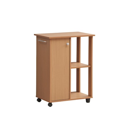 Hodedah 23.6 in. Wide Open Shelves & Cabinet Space Kitchen Cart, Beech HIK73 BEECH